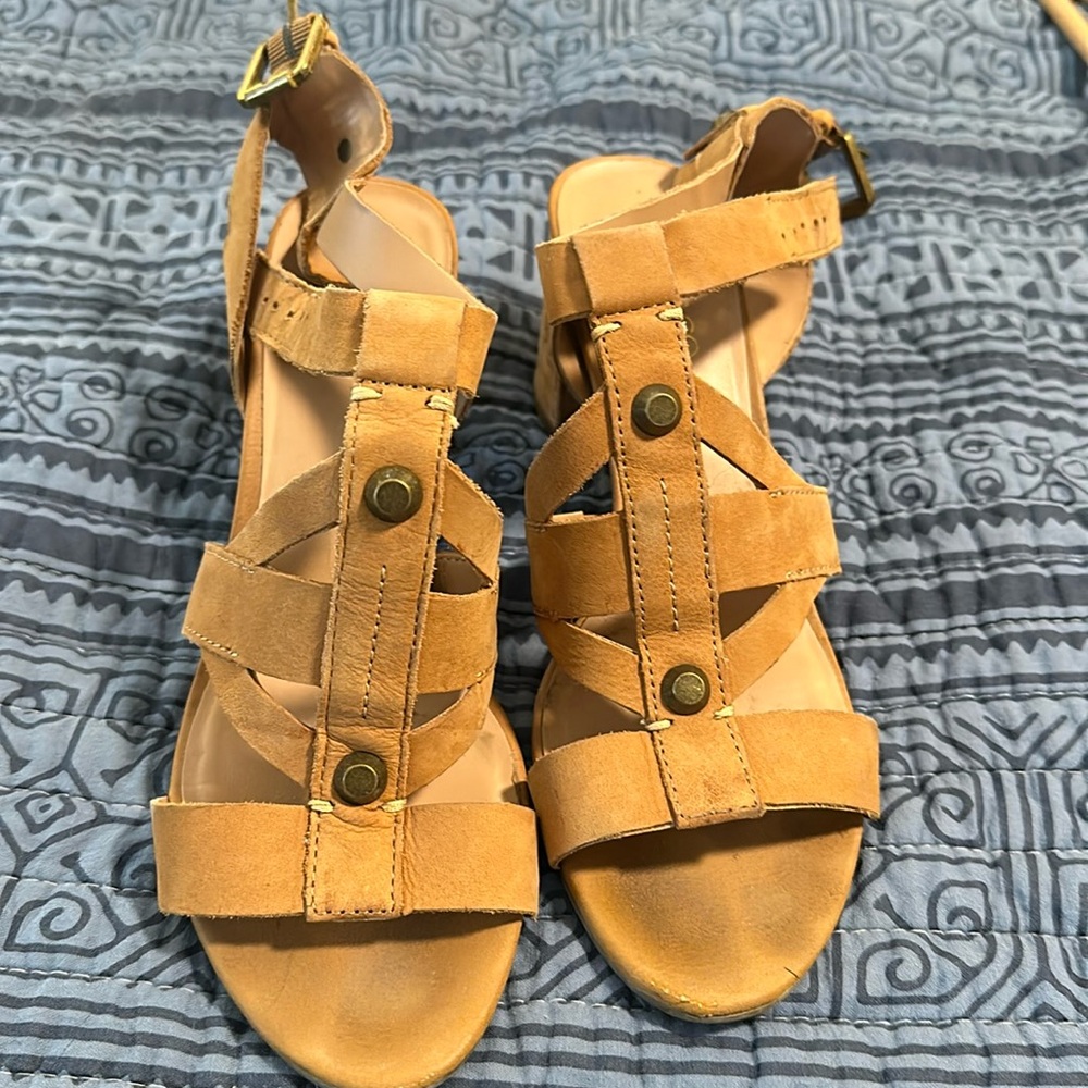 Franco Sarto Healed Leather and Cork Sandals